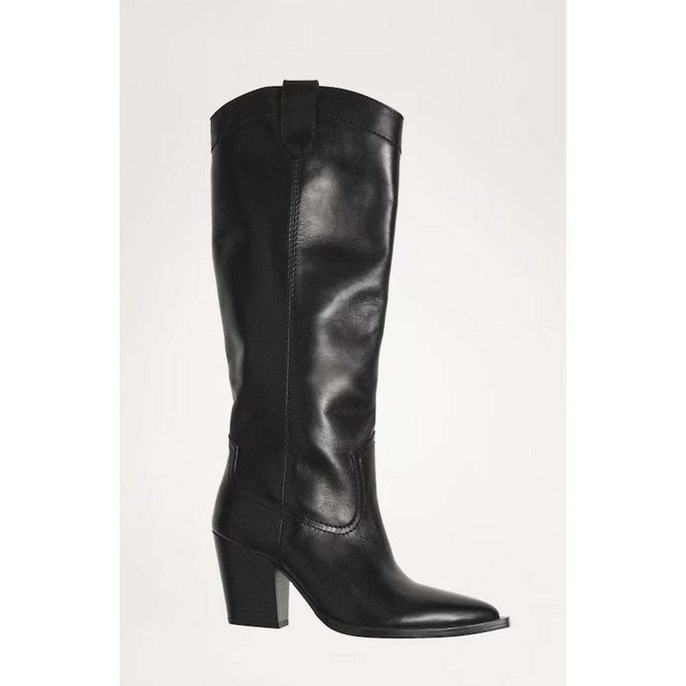 NEW MANGO MNG BLACK LEATHER COWBOY BOOTS SZ 38 7.5 - Picture 4 of 10